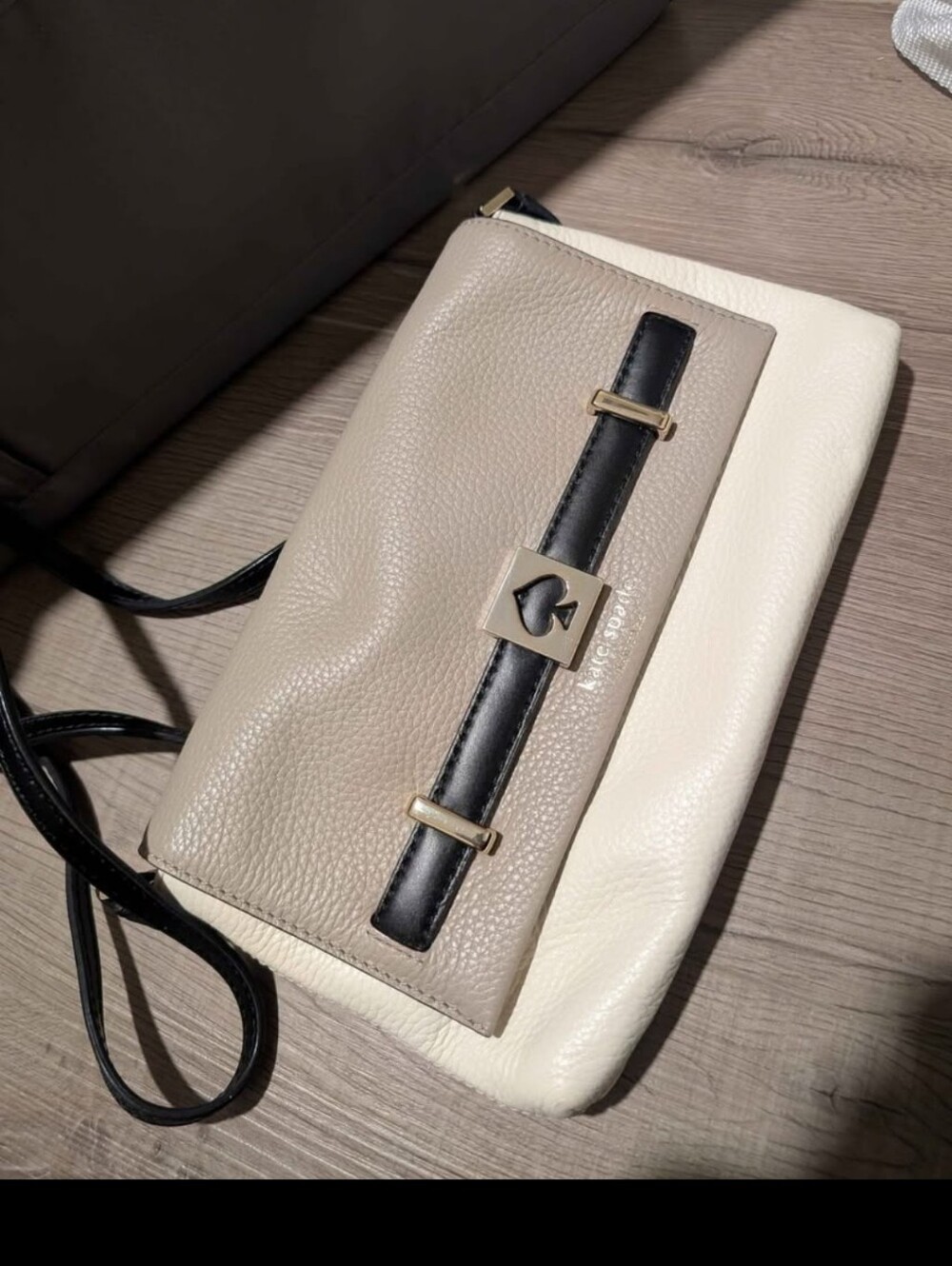 kate spade Neutral Tricolor Pebbled Leather Crossbody - Taupe, Cream & Black